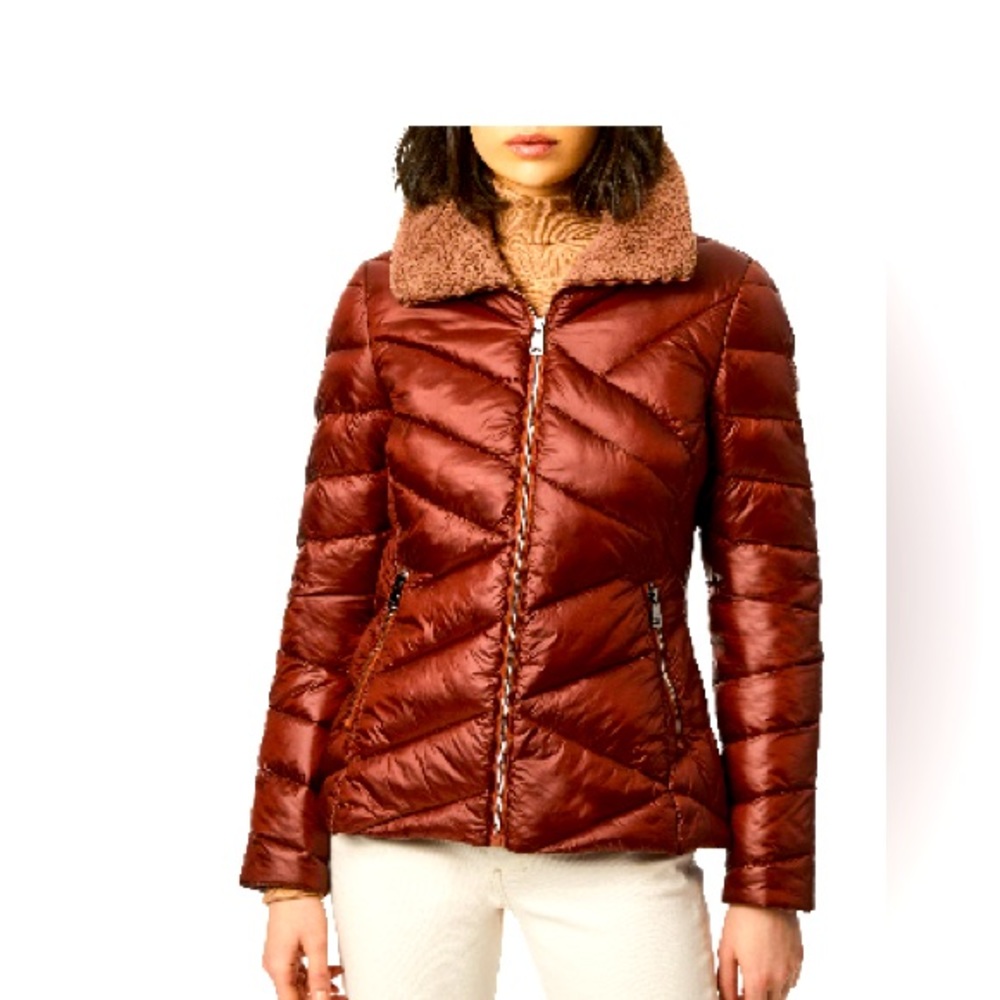 Bernardo Fleece trim quilted puffer coat